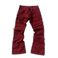 RED WASH RIPPED FLARE JEANS