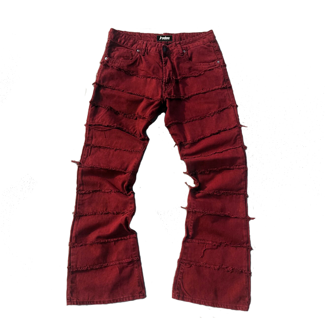 RED WASH RIPPED FLARE JEANS