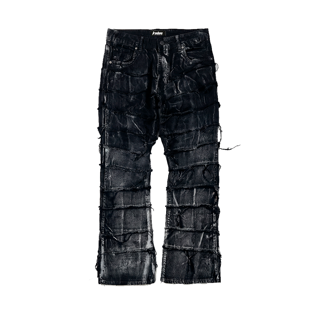 BLACK WASH RIPPED FLARE JEANS