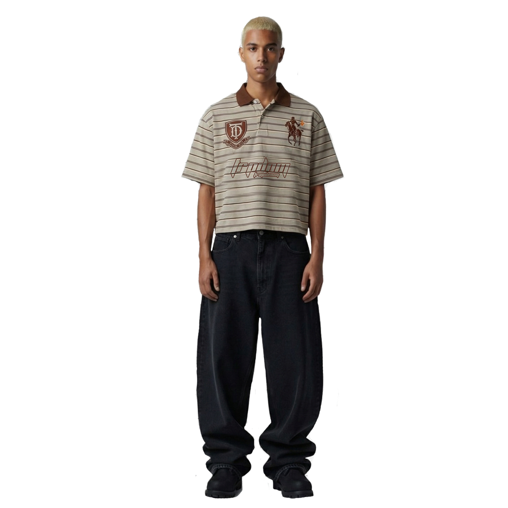 Embroidered Boxy Polo Brown